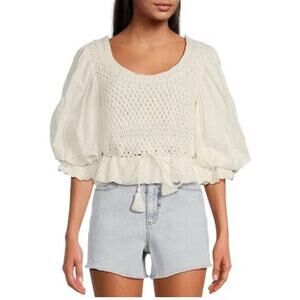 A Loves A Tops A Loves Ascoop Neck Woven Short Puffed Sleeve Tie Waist Top Large